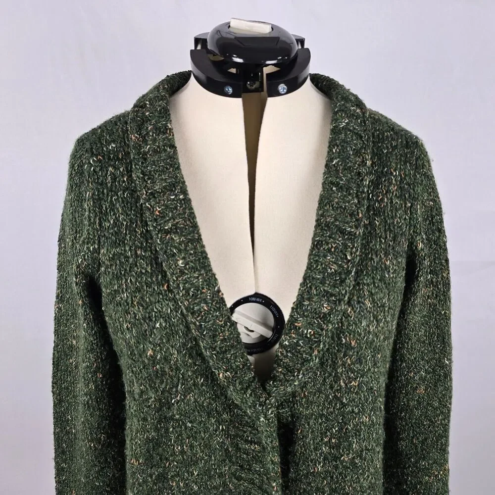 Charter Club Cardigan Women's 0X Green Button Closure V-Neck Lay Flat Collar